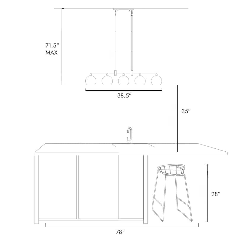 Modern Black Gold 5-Light Linear Chandelier Kitchen island Pendant Lights with Metal Shades - L38.5" x W5.5" x H7.5"