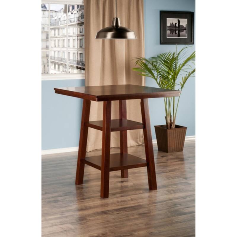 3 Rich Walnut High Table with Shelves Cushion Saddle Seat Stools 36"