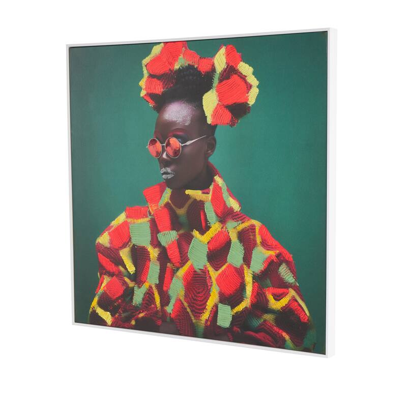 Canvas Woman Chic Framed Wall Art with Red and Yellow Dresswear - Green - Roche River Decor