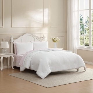 Laura Ashley Solid Waffle White Reversible Comforter Bonus Set - Bed