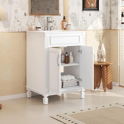 24'' Bathroom Vanity with Sink - Modern Storage Cabinet with 2 Soft-Closing Doors and Adjustable Shelf