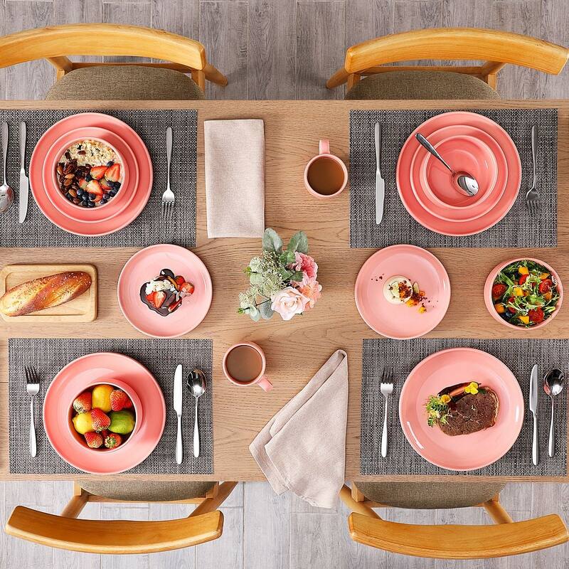LOVECASA 16-Piece Round Dinnerware Set Stackable, Service for 4