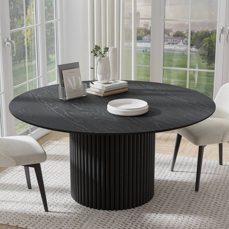 Lumioca Abberton Oak Wood Column Base Round Dining Table