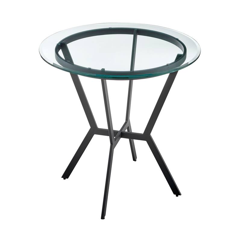 Counter Height Dining Set - Black Metal & Grey Faux Leather Bar Table & Stools