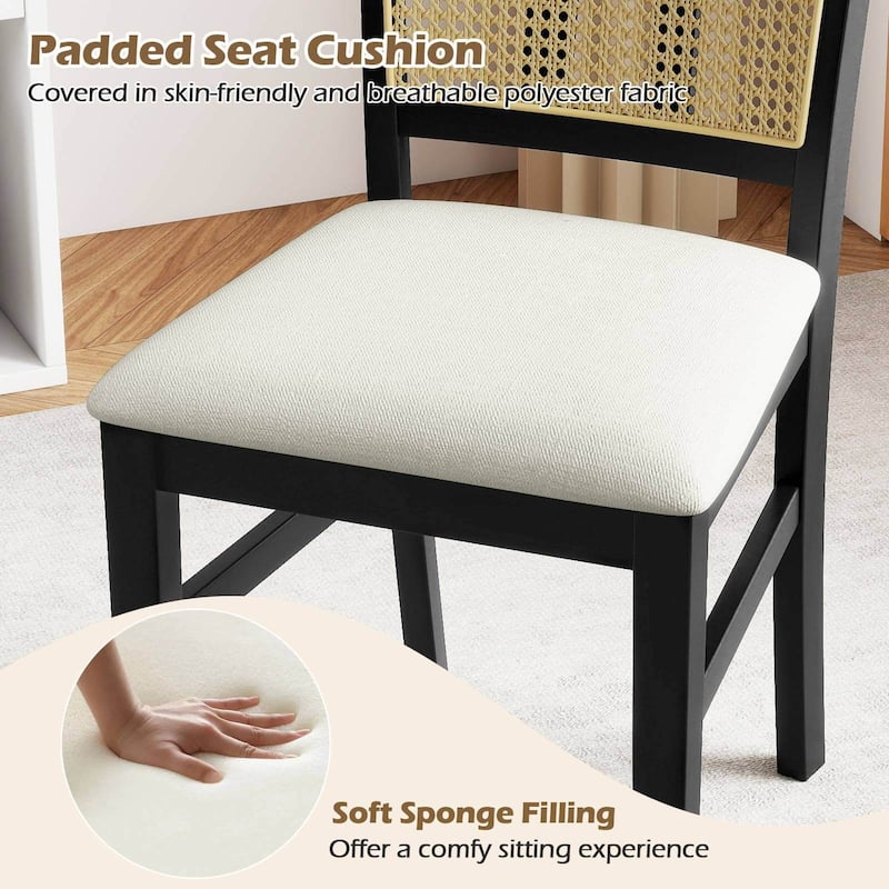 Costway Farmhouse Rattan Dining Chair Set of 2/4 Fabric Upholstered