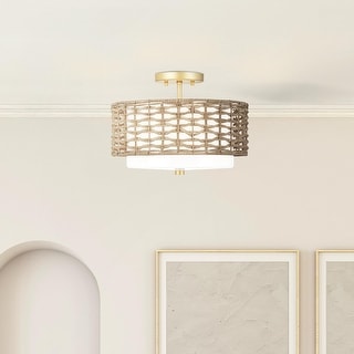Hunter Laila 2-Light Flush Mount Ceiling Light - Open Weave Rattan - Transitional