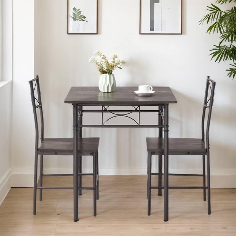 3-Piece Retro Kitchen Dining Room Table Set,Dining Room Table&Chairs - Grey