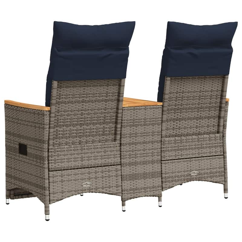 vidaXL Reclining Patio Sofa 2-Seater with Table Gray Poly Rattan - 51.2 x 23.2 x 36.2