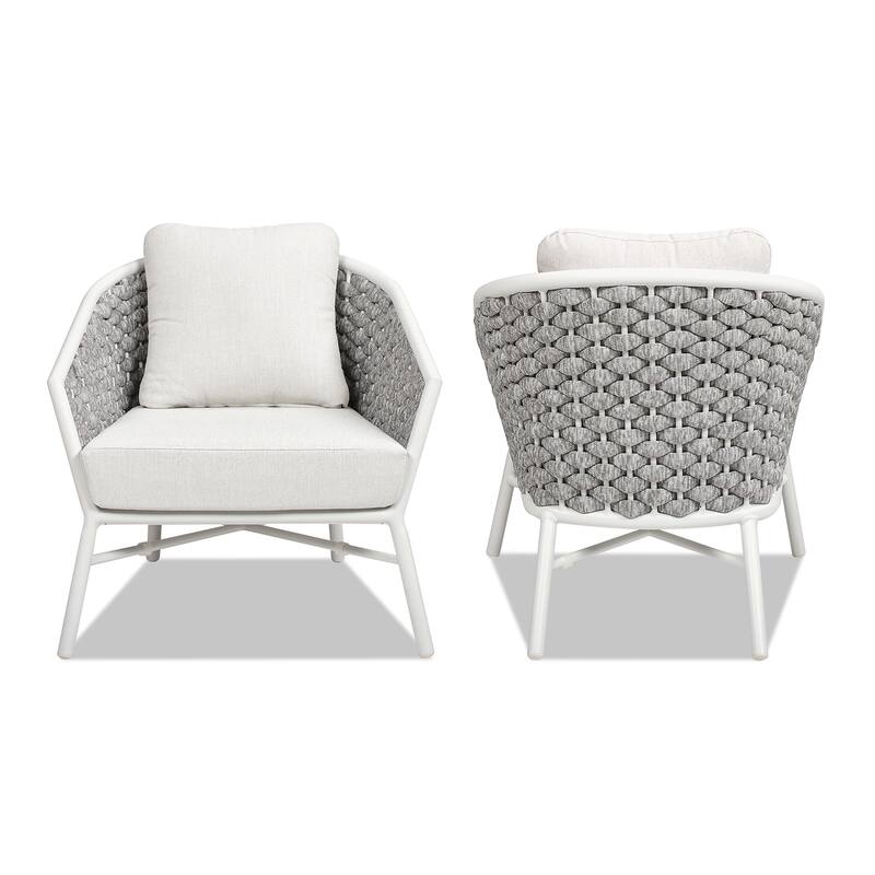 Rowan 30.5" Rope Woven Outdoor Patio Armchair (Set of 2) with Cushions