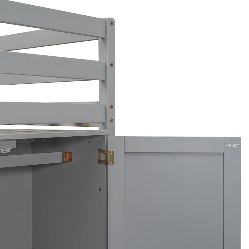 Roomfitters Twin Loft Bed with Built-in Storage Wardrobe, Two Windows and Elevated Sleeping Area