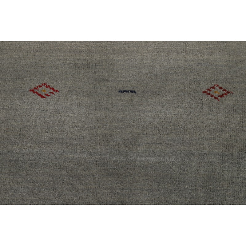 Gabbeh Oriental Rug Hand-Knotted Bedroom Grey Wool Carpet - 4'3" x 5'9"