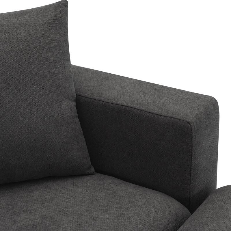 4-Seat Polyester L-Shaped Sectional Sofa with Convertible Ottoman