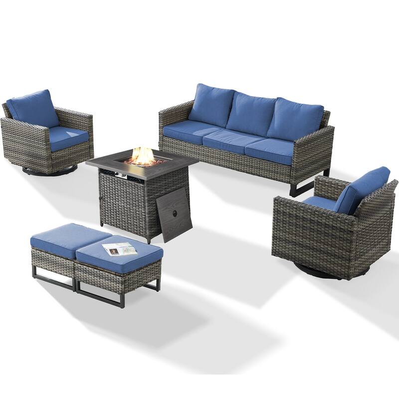 Pati Sofa with Fire Pit Table and Swivel Chairs