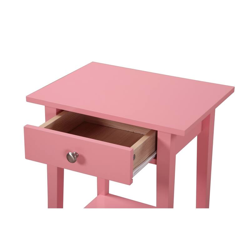 1-Drawer Pink Nightstand with Open Shelf, 28 Inch Easy Assembly Wood Bedside Table for Bedroom Storage