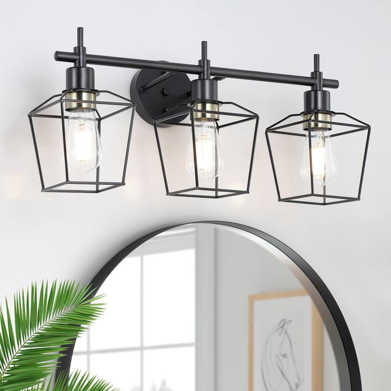 Vintage Matte Black Bathroom Vanity Light Farmhouse Wall Sconce with Cage