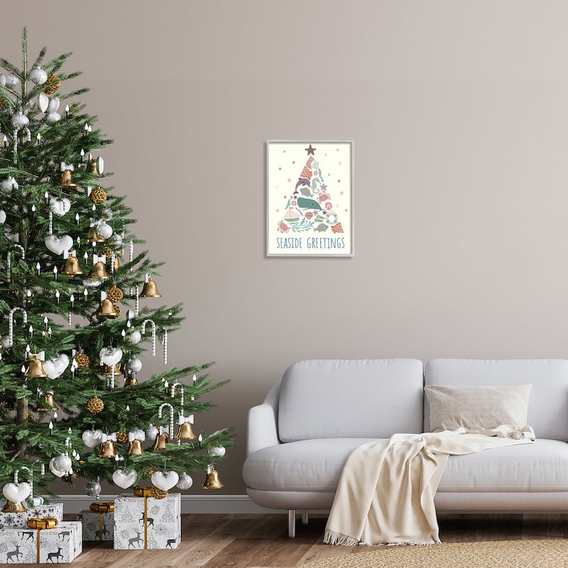 Stupell Seaside Greetings Aquatic Animals Botanicals Christmas Tree Framed Giclee Art Design By Darlene Seale