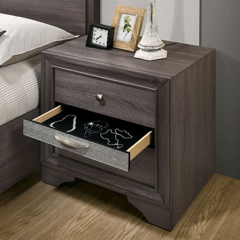 Accents Hidden Jewelry Drawer Nickel Round Knob Bedside Table - Tan