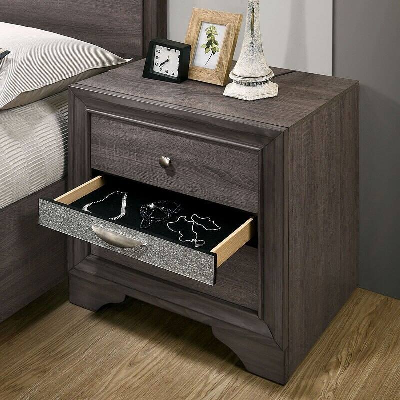 Glamorous White Bedside Table - 1pc Nightstand with Silver Accents and Storage