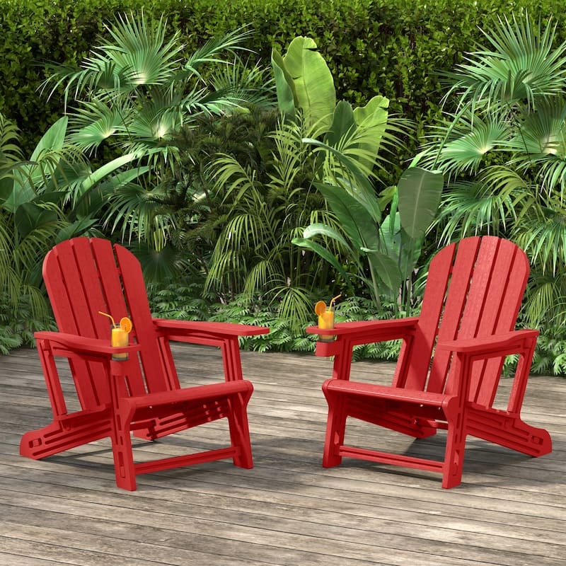 Polytrends Coastline Outdoor Poly Adirondack Chair with Cup Holder (Set of 2)