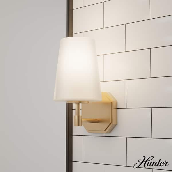 slide 2 of 6, Hunter Nolita 1 Light Wall Sconce - Contemporary, Transitional Alturas Gold-White Glass