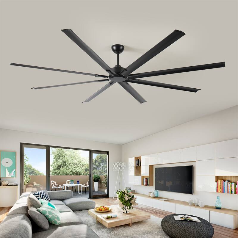96 Inch Industrial DC Motor Ceiling Fan with 8 Reversible Blades - Black