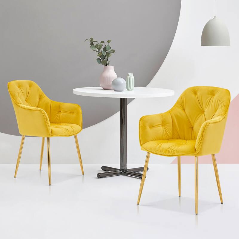 ivinta Tufted Dining Chairs Set of 2, Velvet Arm Chair, Accent Chair with Solid Gold Plated Legs And Padded Seat