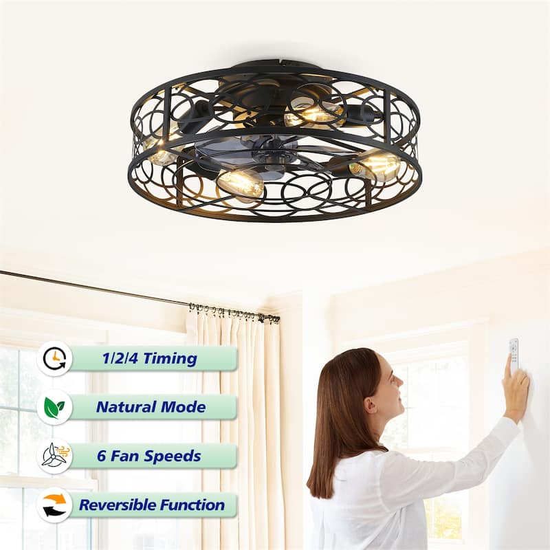 20" Caged Ceiling Fans with Lights and Remote Control, NOT Included Bulbs
