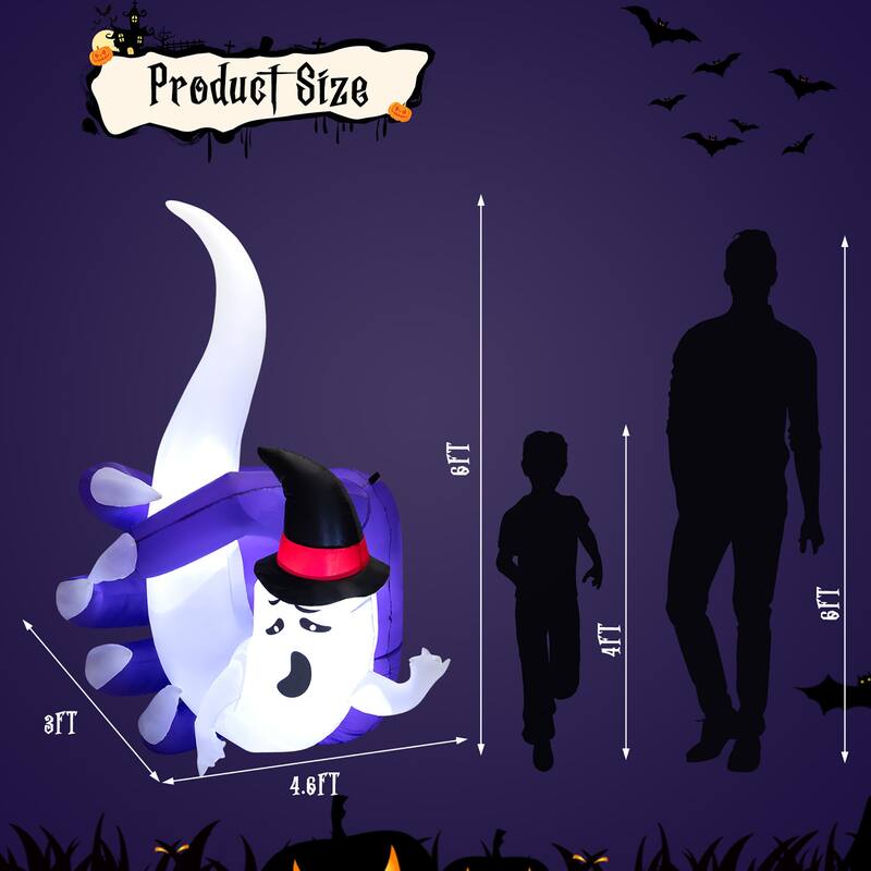 Gymax 6 FT Inflatable Horror White Ghost Halloween Decor w/ Built-in