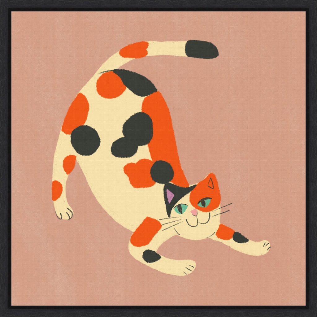 Playful Calico Cat by Little Dean Framed Canvas Wall Art