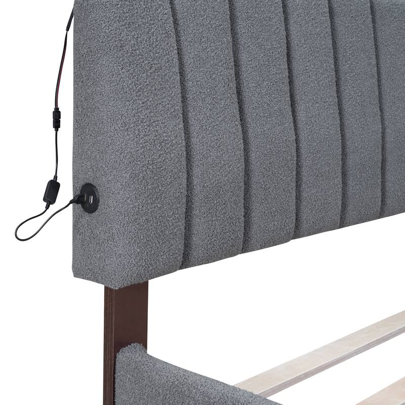 Teddy Fleece Upholstered Platform Bed with Trundle by Harper&Bright Designs