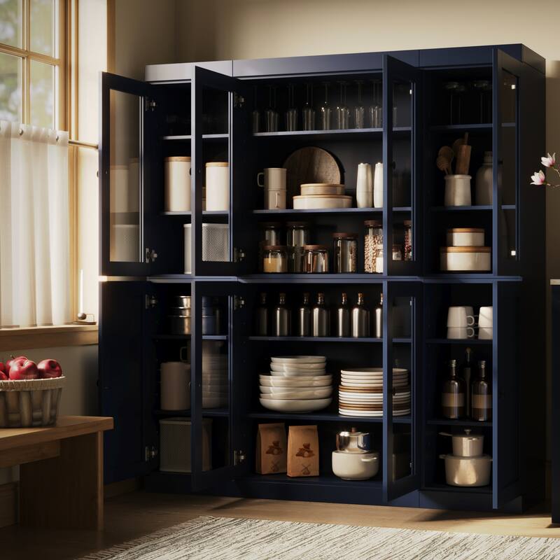 Palace Imports 100% Solid Wood 65" Pantry Cabinet with Clear Glass, Shaker Doors and Adjustable Shelves