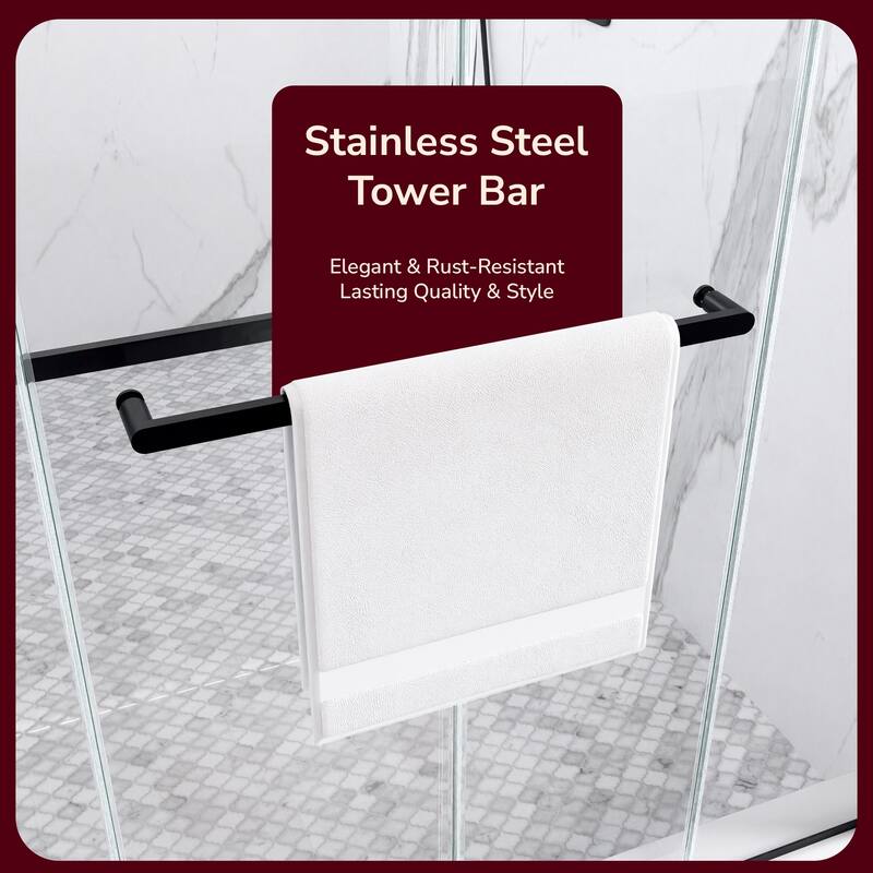 GDFStudio - Modern Minimalist Frameless Double Sliding Shower Door with 3/8" SGCC Tempered Glass & Stainless Steel Hardware