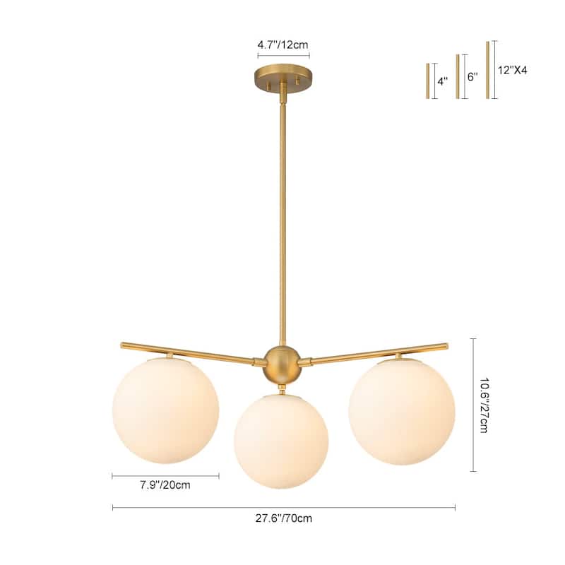 Mid-century Modern Milky White Layered Sputnik Glass Globe Chandelier