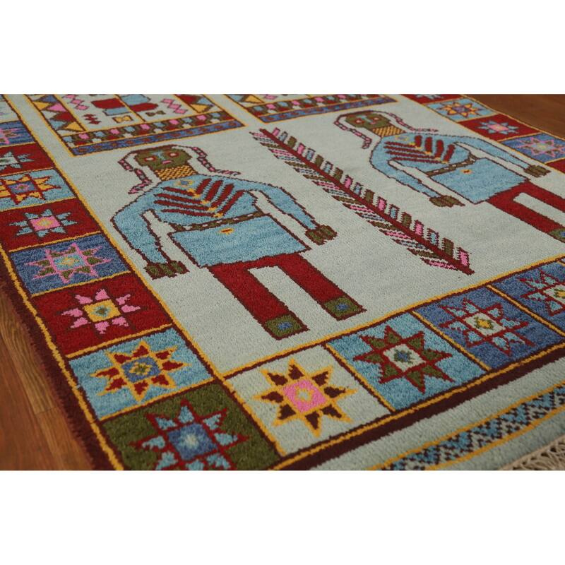 Hand Knotted Oriental 100% Wool Carpet Traditional Tribal Navy Blue & Blues Heriz (serapi) Runner Rug - 9' 7'' X 3' 10''