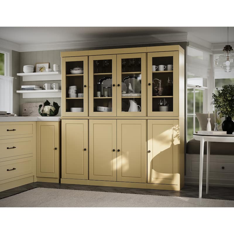 Palace Imports 100% Solid Wood 65" Kitchen China Pantry Cabinet - 65" x 71.5" - Yellow - 4 Clear Glass-4 Solid