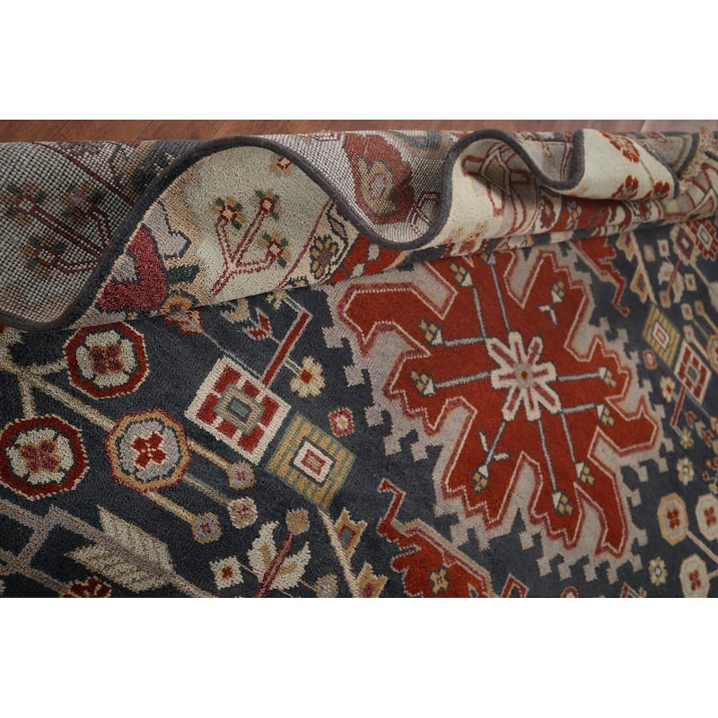 Blue Geometric Heriz Serapi Indian Area Rug Handmade Wool Carpet - 8'0"x 9'9"
