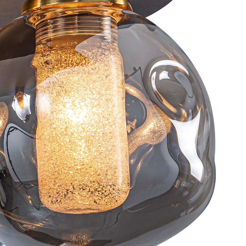 3 Lights Black Flush Mount Ceiling Light with Smoked Glass Shades - Dia.15.74-in