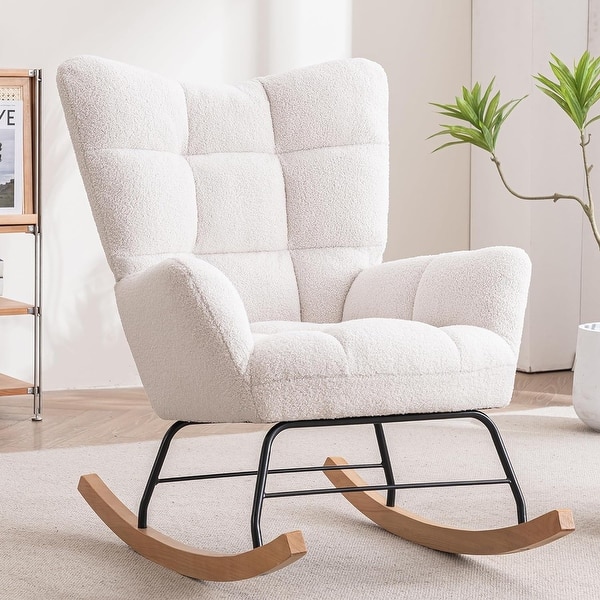 slide 2 of 35, HOMYKA Teddy Rocking Chair Nursery Glider Modern Accent Armchair with High Backrest White