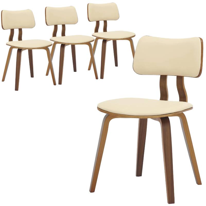Clivo Leather Dining Chair with Open-Back and Poplar Wood Legs for Kitchen or Dining Room Set of 4 - Walnut/Cream