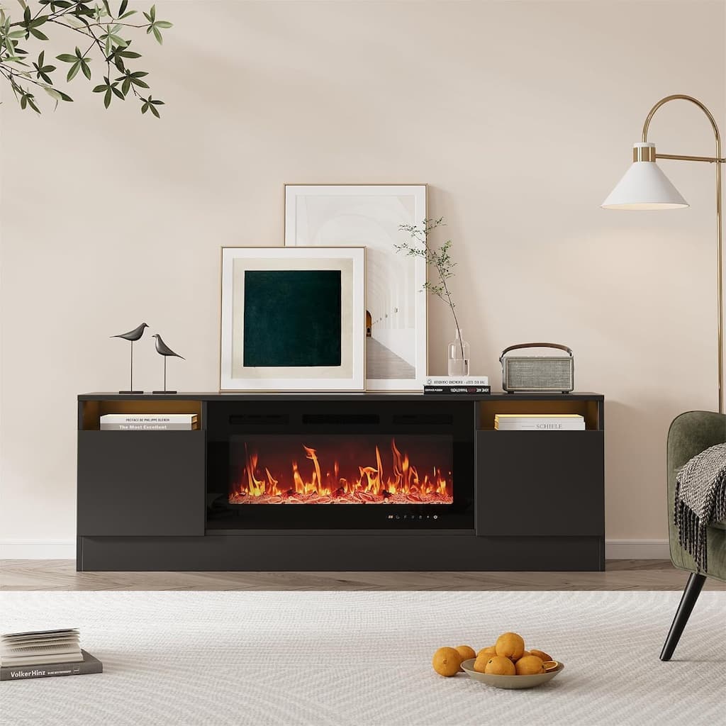 TV Stand with Storage Cabinet, Fits Into 36'' Electric Fireplace (Not Included Fireplace) - N/A