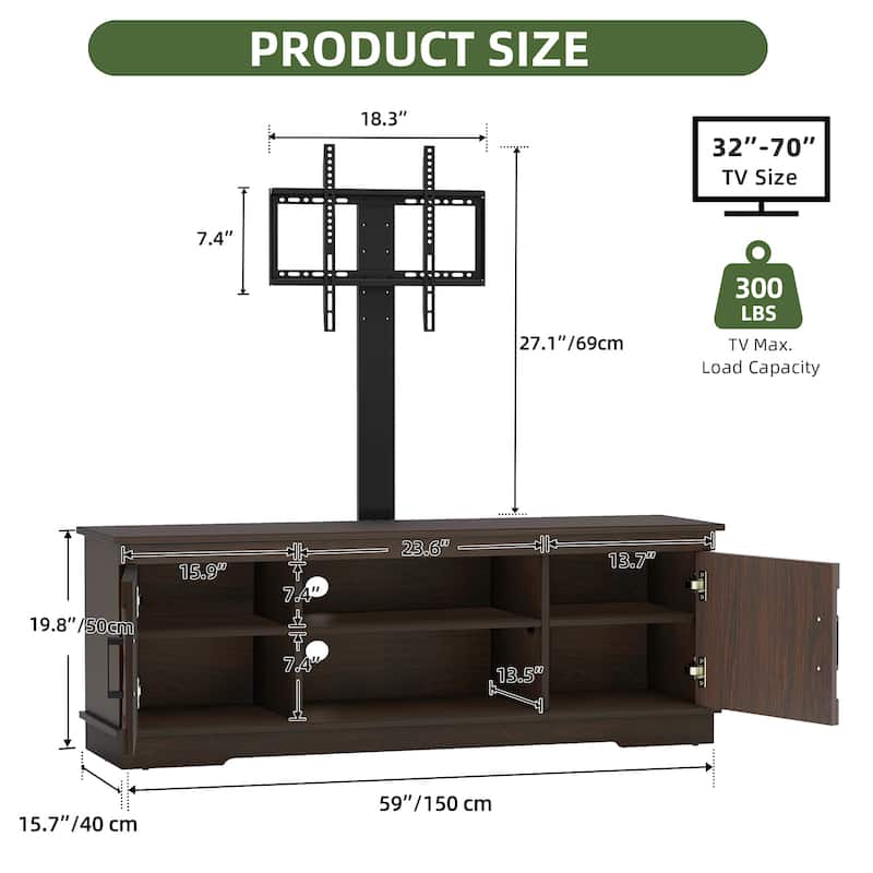 Moasis Farmhouse TV Stand Media Consolewith Adjustable Mount for TVs up to 70"