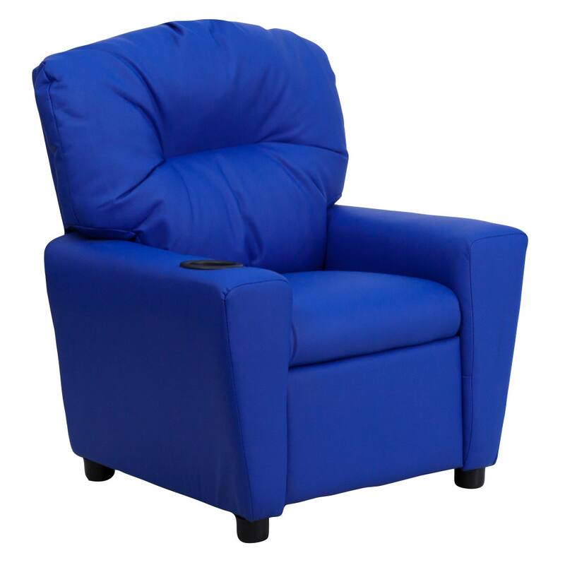 Contemporary Kids Recliner with Cup Holder - Blue Vinyl