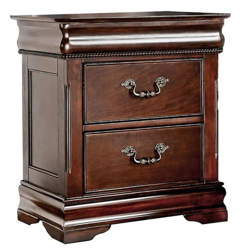 Solid Wood 2-Drawers Hidden Top Drawer Intricate Accents Bedside Table Bedroom