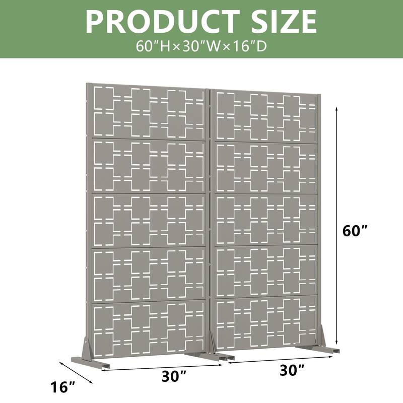 Outdoor Freestanding Metal Privacy Screen Decorative Garden Fence Set of 2