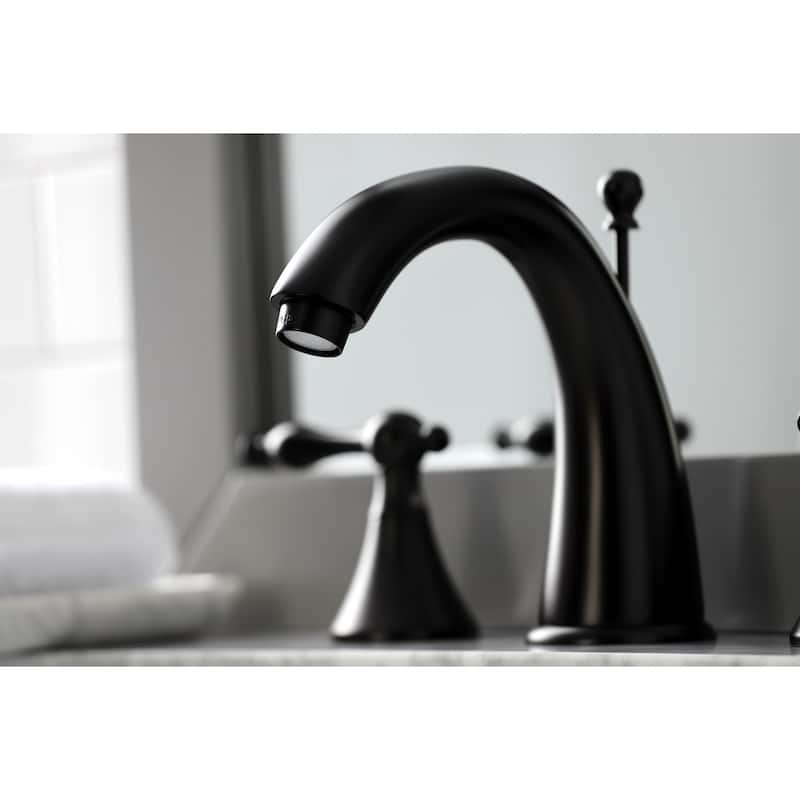 Kingston Brass Naples Deck Mount Widespread Bathroom Faucet with Brass Pop-Up