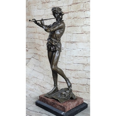 Musical Troubadour By Ringel Bronze Sculpture On Beautiful Marble Base Statue