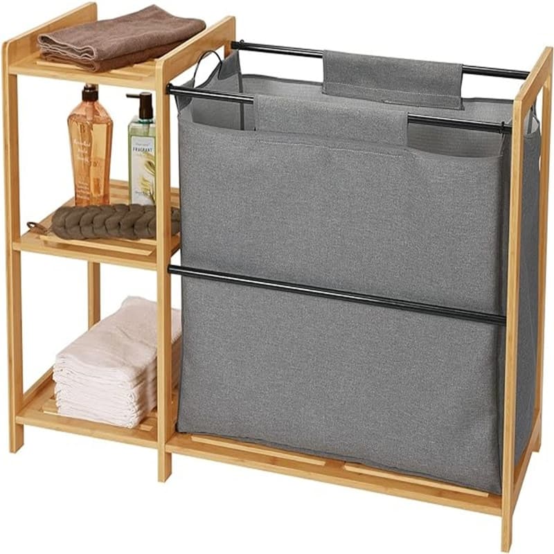 Bamboo Laundry Hamper with Shelves - 41.5 x 17 x 29.5