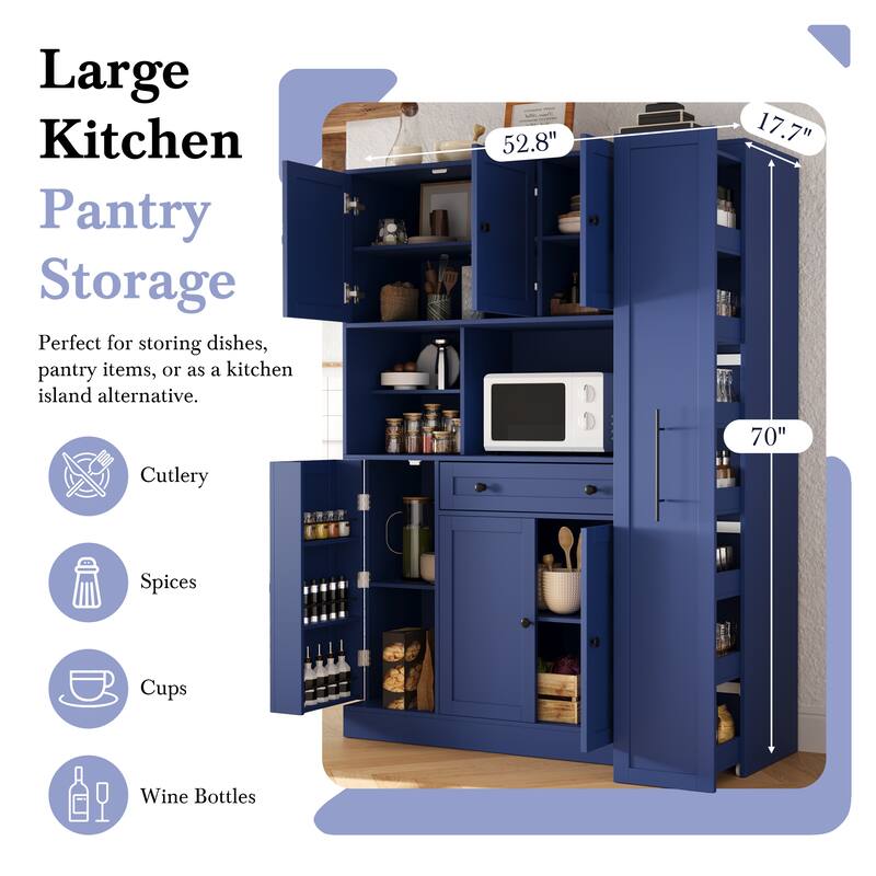 52.8" Buffet Cabinet with Hutch - Kitchen Pantry Storage with Pull-Out Side Cabinet, Shelves & Drawers - Sideboard Cupboard