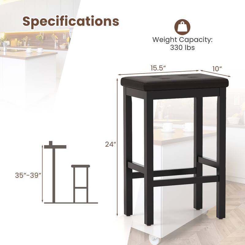 Gymax 24'' Upholstered Bar Stools Set of 4 Home Kitchen Stools w/