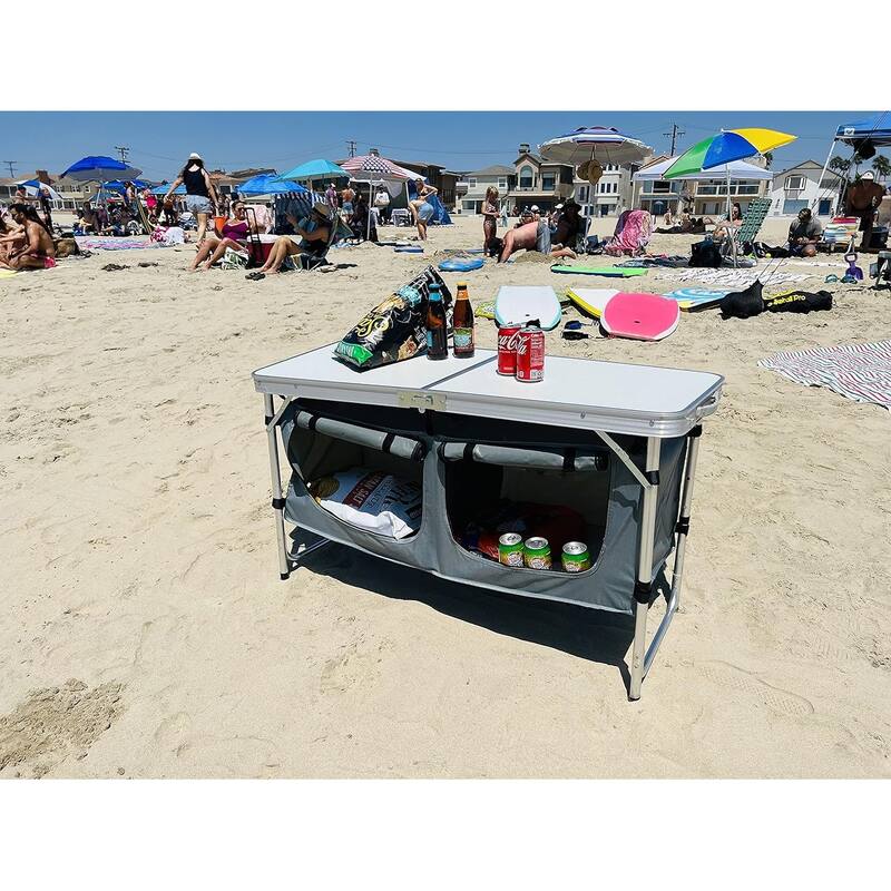 Folding Camping Table with Storage,Portable,Adjustable,Lightweight for Indoor and Outdoor Picnic, Beach, Hiking, Travel